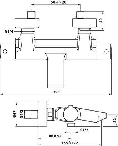 Robinet mitigeur bain-douche mural thermostatique, finition chromée - Rolf